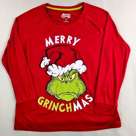 Dr Seuss The Grinch Mens Shirt Medium Red Graphic Print Long Sleeve Polyester - Picture 1 of 11